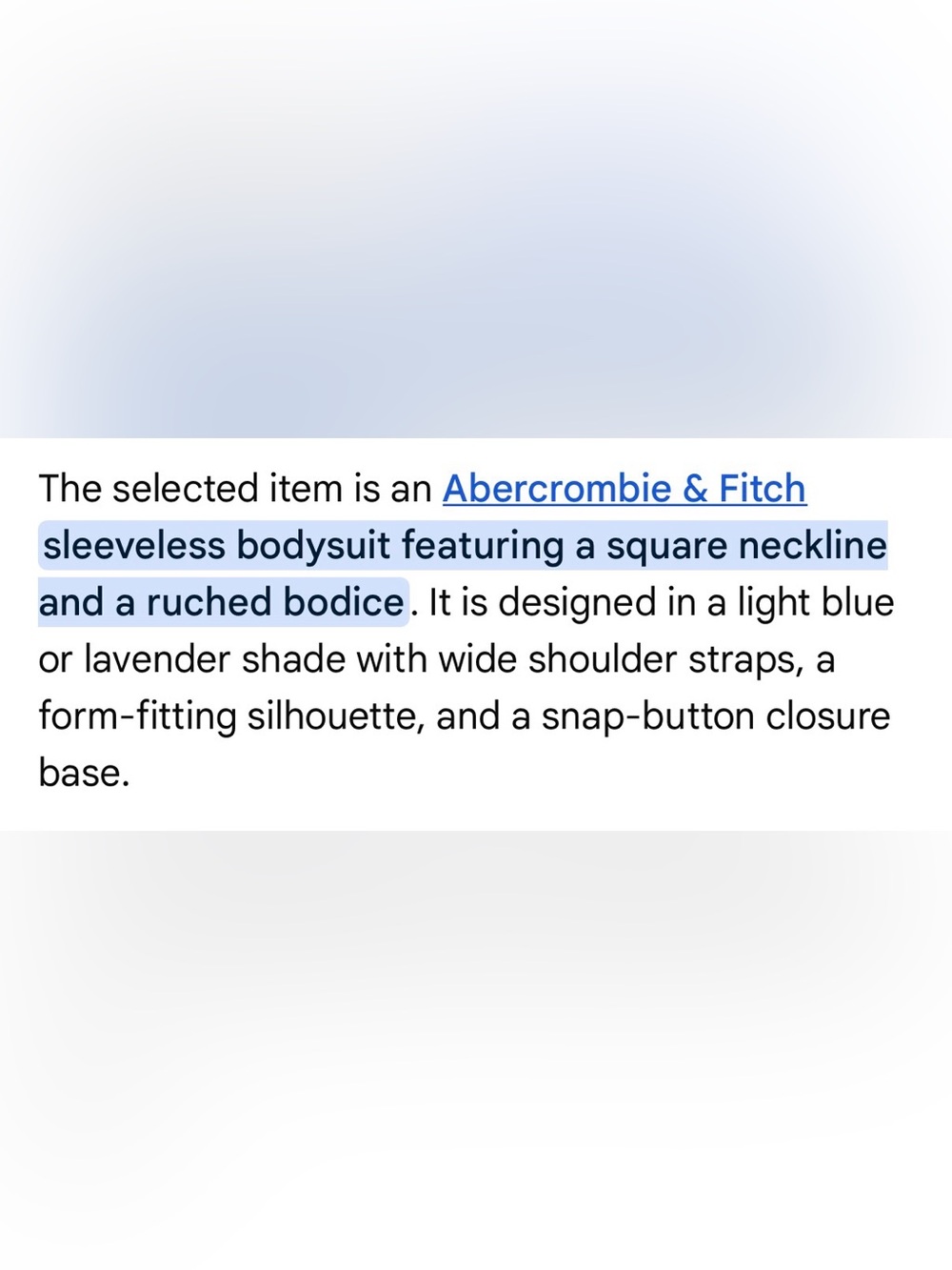 Abercrombie & Fitch Square Neck bodysuit ruched, light blue colorway, sz S,nwt🩵 - Picture 9 of 9